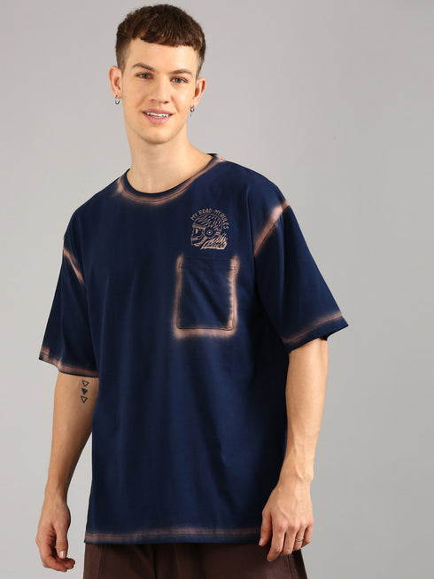 Navy Blue Oversized Spray Printed T-shirt